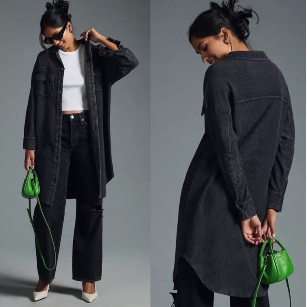 Pilcro Shacket S Gray Corduroy Duster Oversized Shirt Jacket Anthropologie